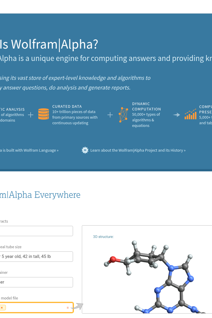 Captura de pantalla de WolframAlpha - Recorrido por Funcionalidades
