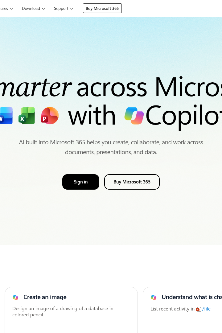 Captura de pantalla de Microsoft Copilot en Microsoft 365 - Hero