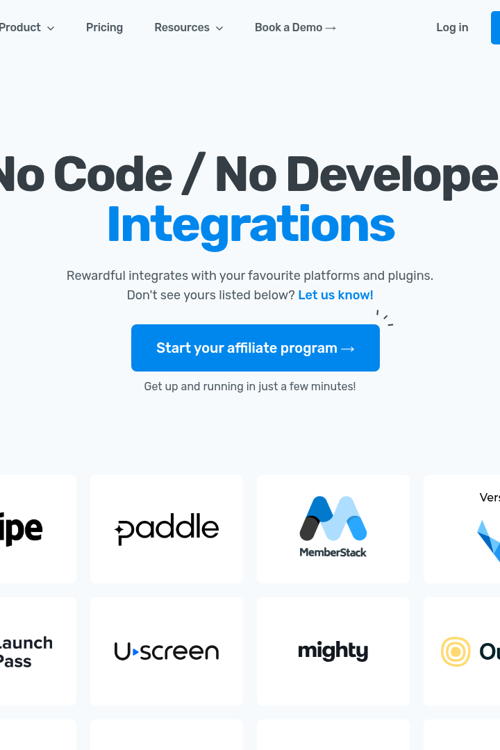 Captura de pantalla de Rewardful - Integraciones