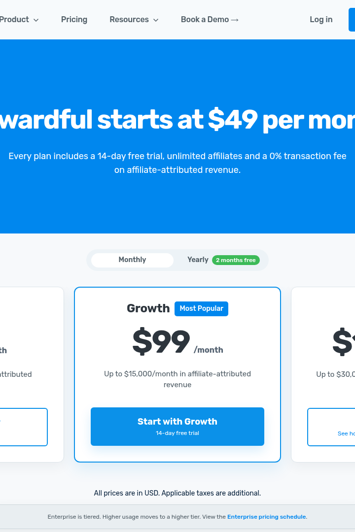 Captura de pantalla de Rewardful - Precios