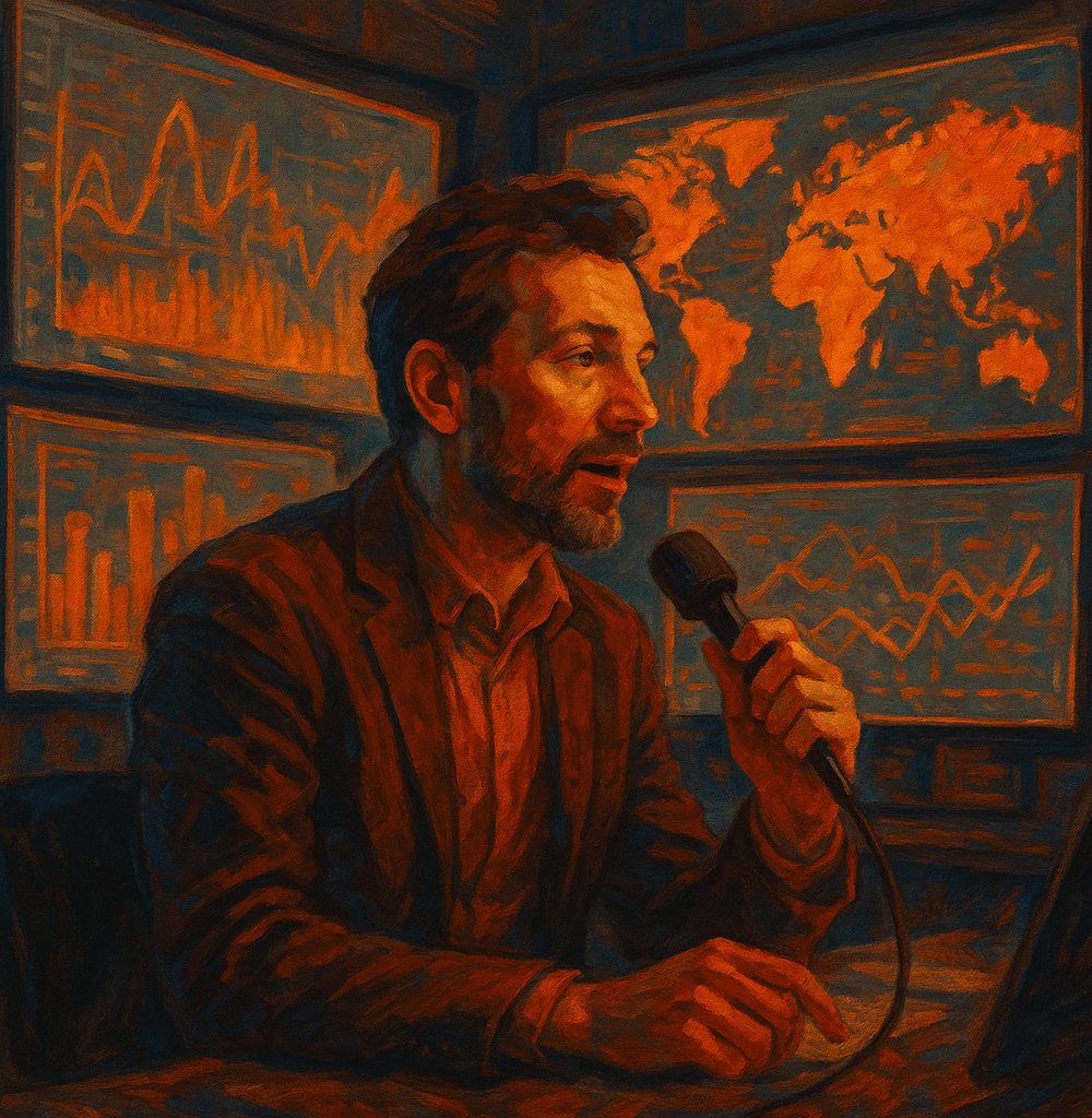 Narrador frente a pantallas ilustrando data storytelling