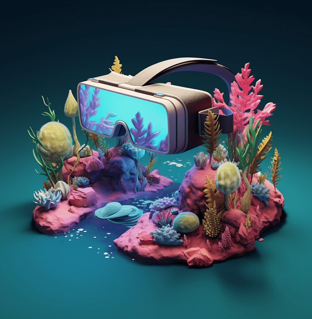 gafas de realidad virtual con un fondo de corales