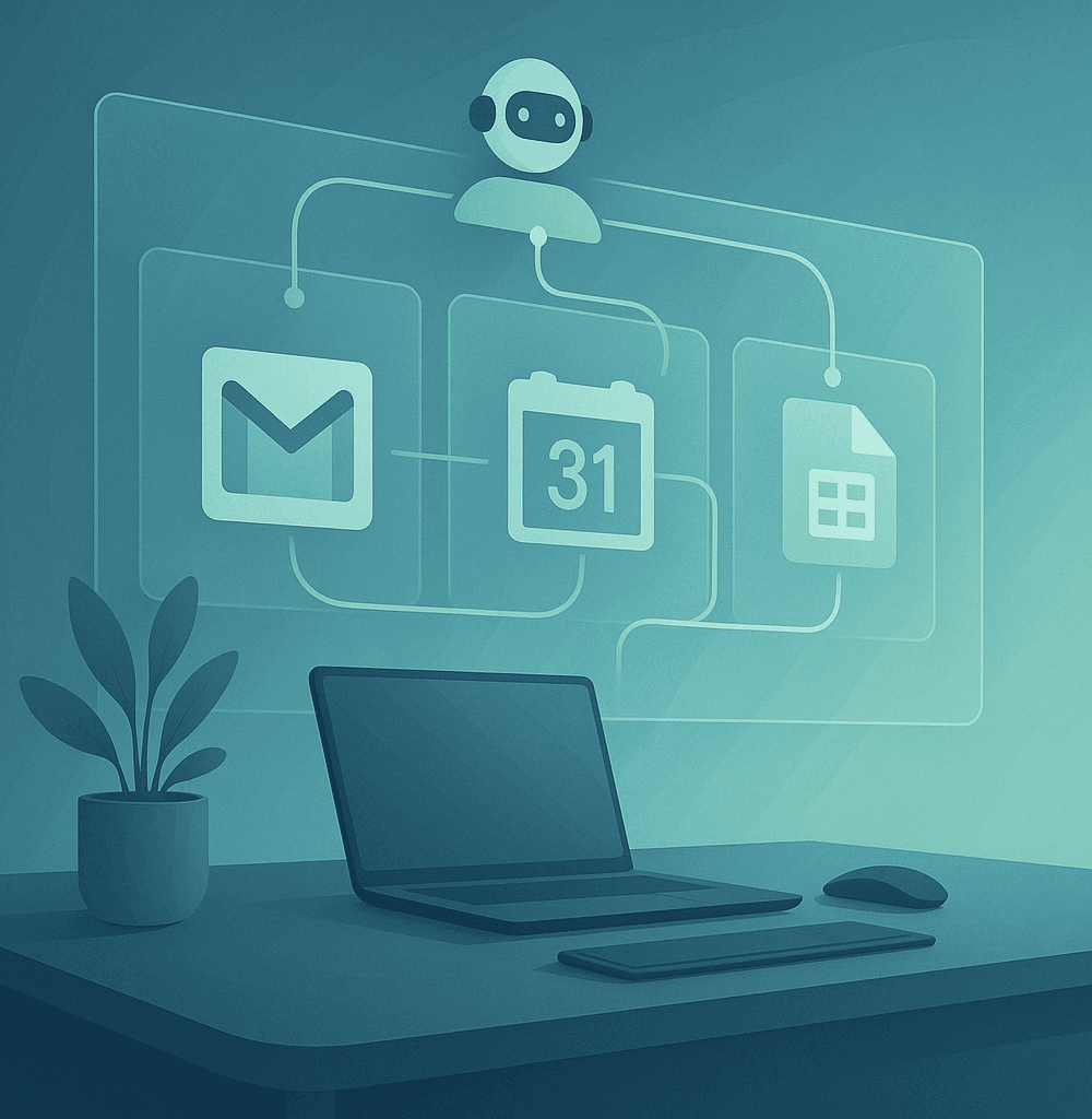 Interfaz de Google Workspace Studio conectando Gmail y Sheets
