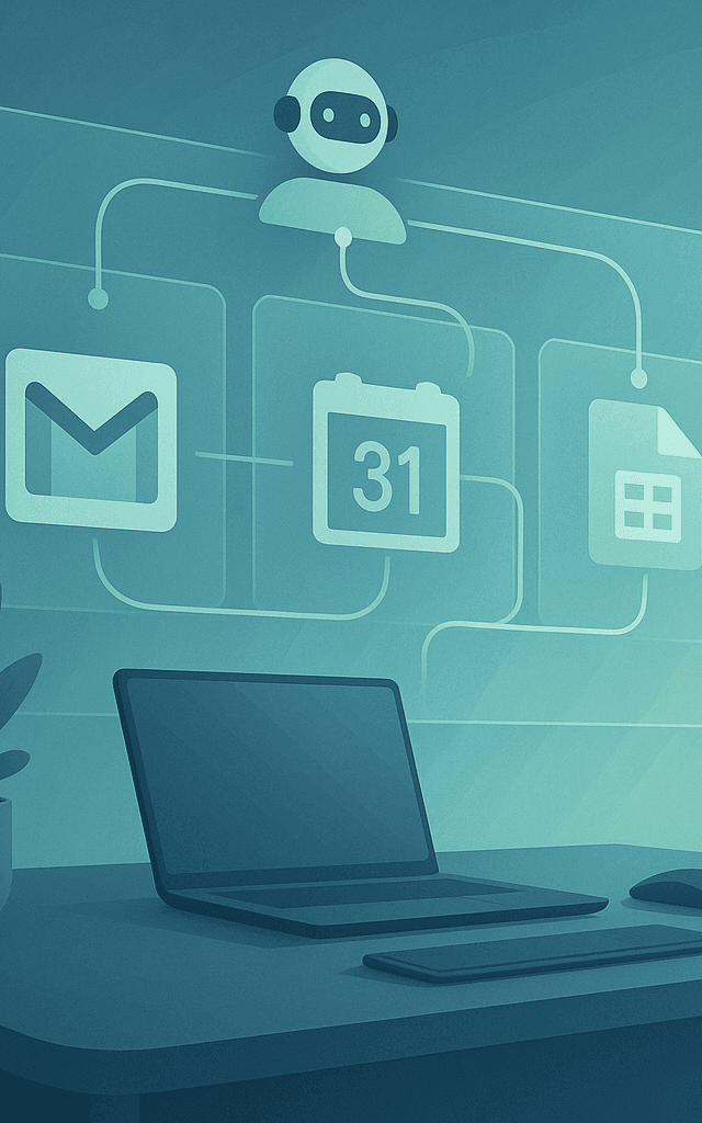 Interfaz de Google Workspace Studio conectando Gmail y Sheets