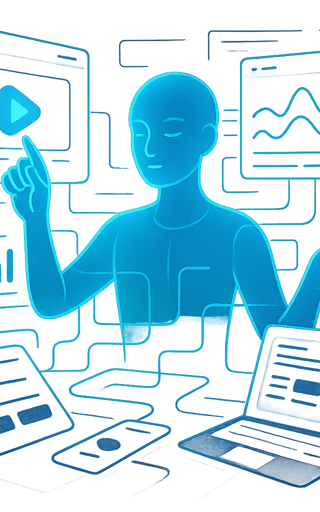 Agentes de IA orquestando tareas digitales en un entorno humano