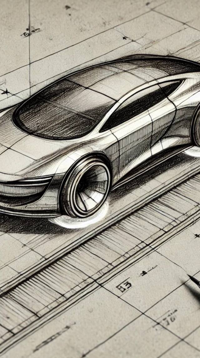 boceto a mano alzada del prototipo de coche con tecnología de levitación magnética