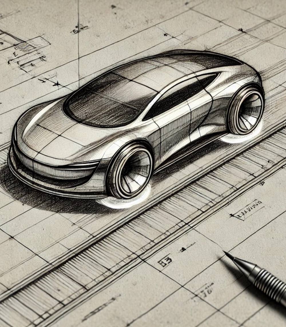boceto a mano alzada del prototipo de coche con tecnología de levitación magnética