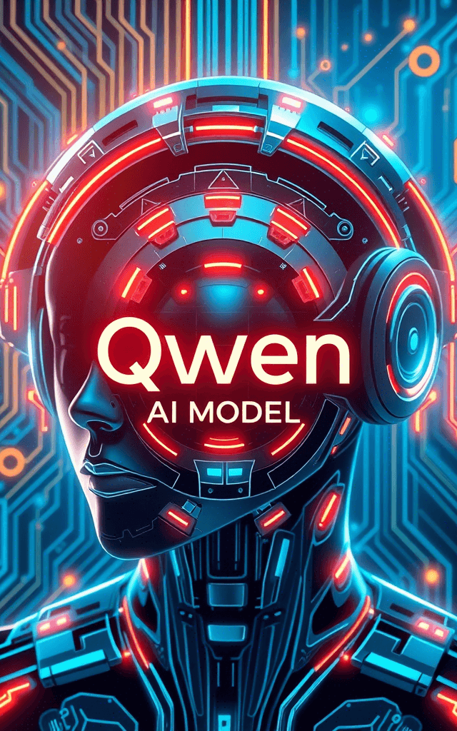 Representación visual del modelo de inteligencia artificial Qwen de Alibaba, con un diseño futurista y circuitos tecnológicos avanzadosimageimageimage
