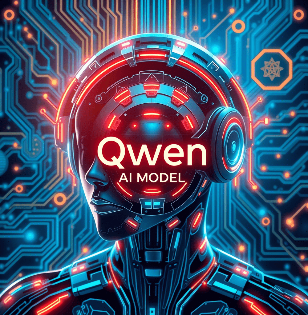 Representación visual del modelo de inteligencia artificial Qwen de Alibaba, con un diseño futurista y circuitos tecnológicos avanzadosimageimageimage