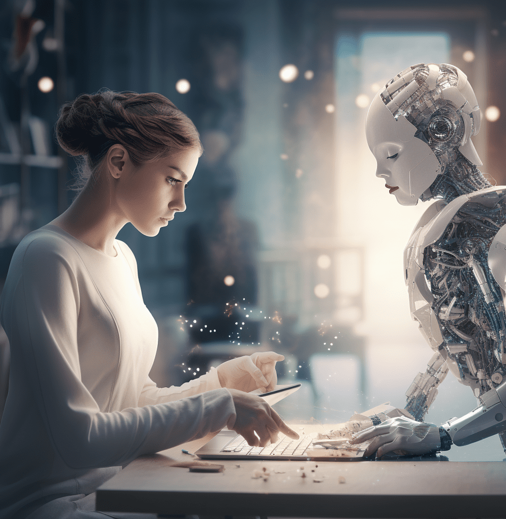 humano trabajando con un robot
