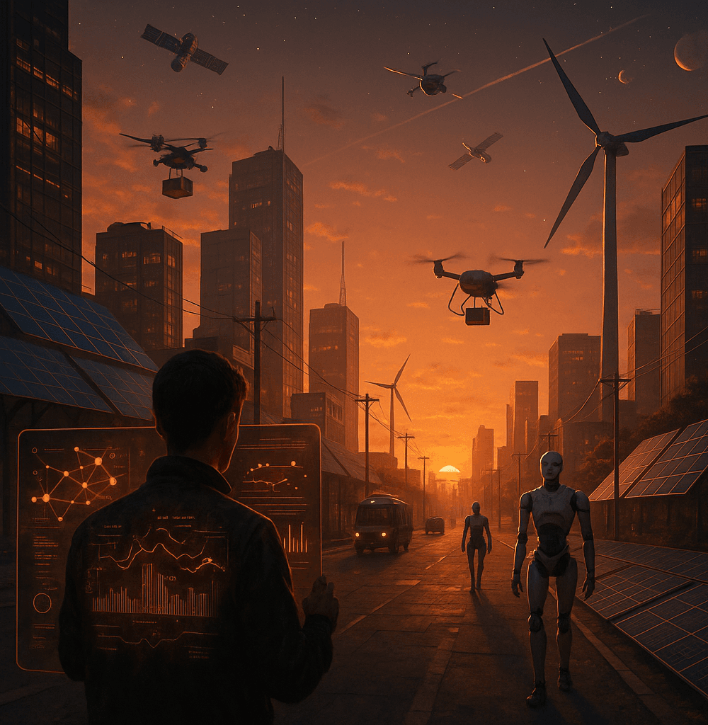 Ciudad futurista mostrando tendencias tecnologicas 2026 en energía y espacio