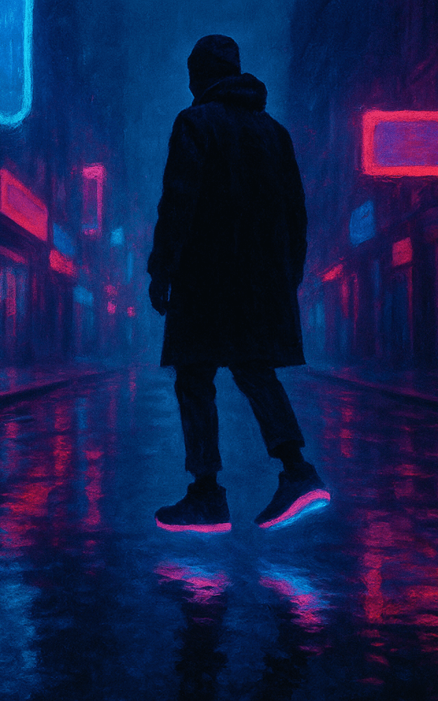 Zapatos Tesla glide levitando sobre ciudad futurista