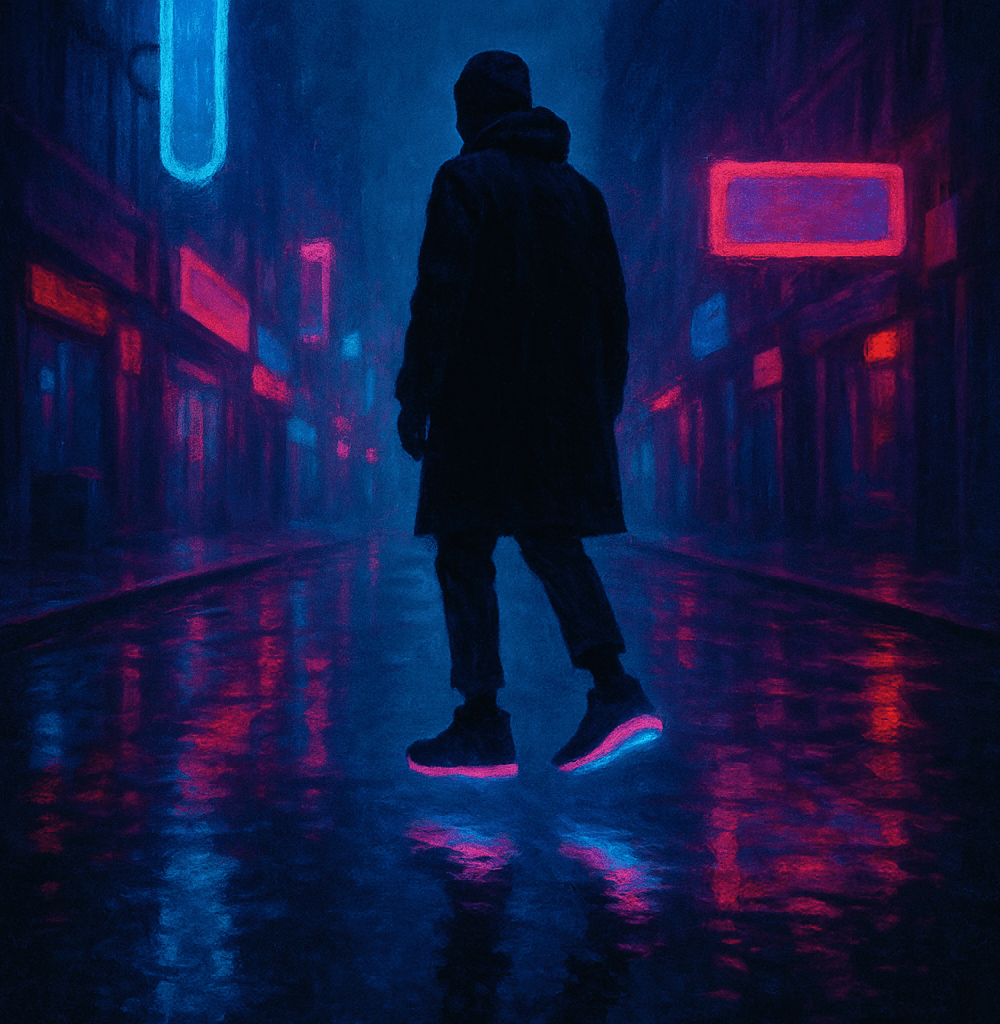 Zapatos Tesla glide levitando sobre ciudad futurista