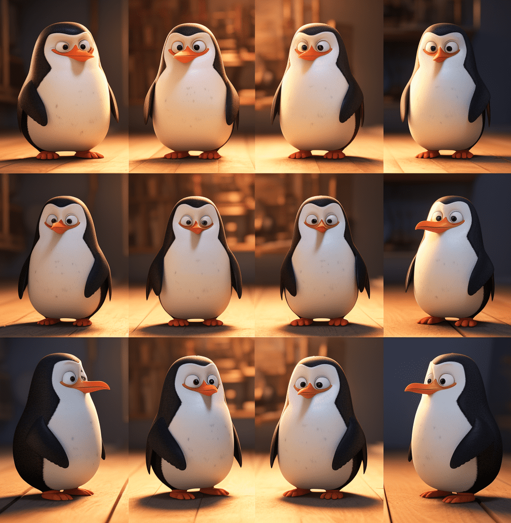 pinguinos en diferentes angulos de vista