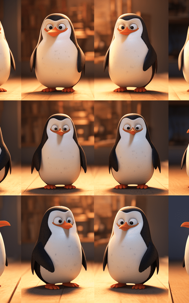 pinguinos en diferentes angulos de vista